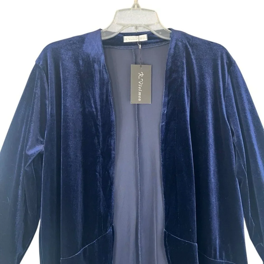 R. VIVIMOS Blue Velvet and Chiffon Jacket Duster Witchy Cloak Size Large - Picture 3 of 12